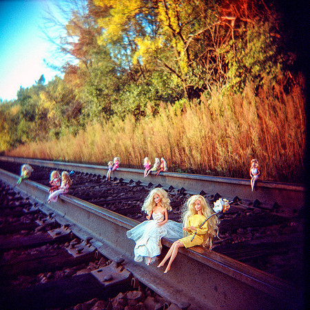 Barbies, train tracks, tramps, holga, 120 film,